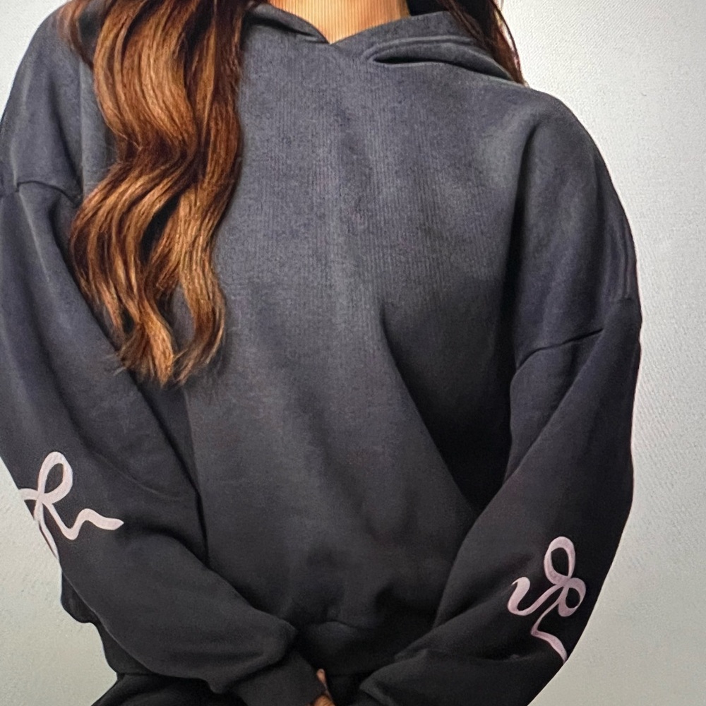 Edikted Bonney Bow Detail Hoodie & Pant Set XL Dark Gray